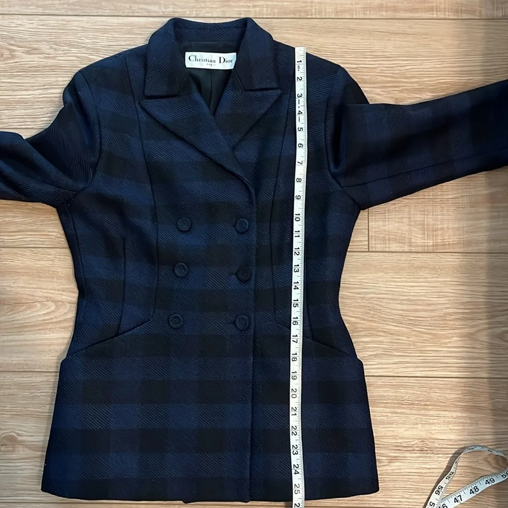 Dior black and blue plaid wool blend bar jacket